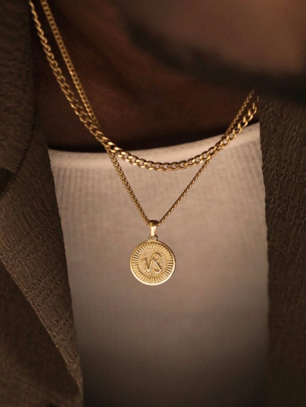 Men's Gold Capricorn Pendant Necklace Set